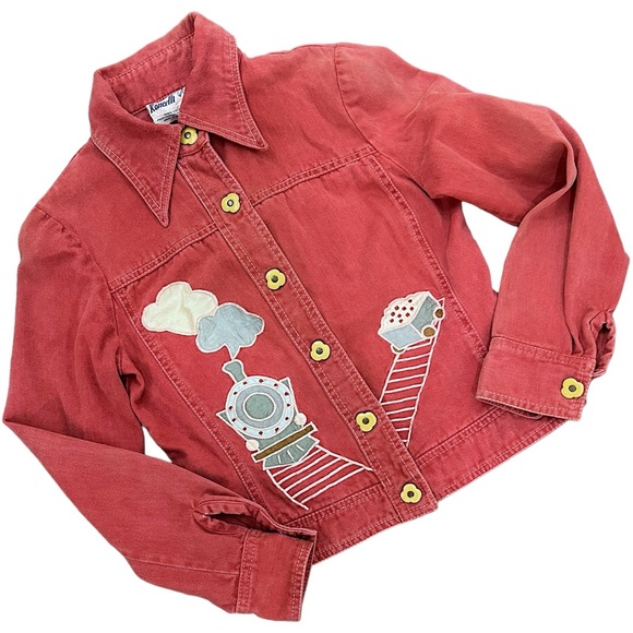 Roncelli Vintage 1970s Novelty Train Appliqué Denim Jacket Top Wearable Art Sz S - Picture 2 of 16